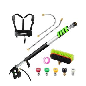TOR 24 FT Telescoping Pressure Washer Wand with Pressure Washer Extension Wand,Gutter Cleaner Attachment, Pressure Washer Telescoping Wand with 5 Spray Nozzle Tips, 2 Hose Inlet Adapters, Brush Head