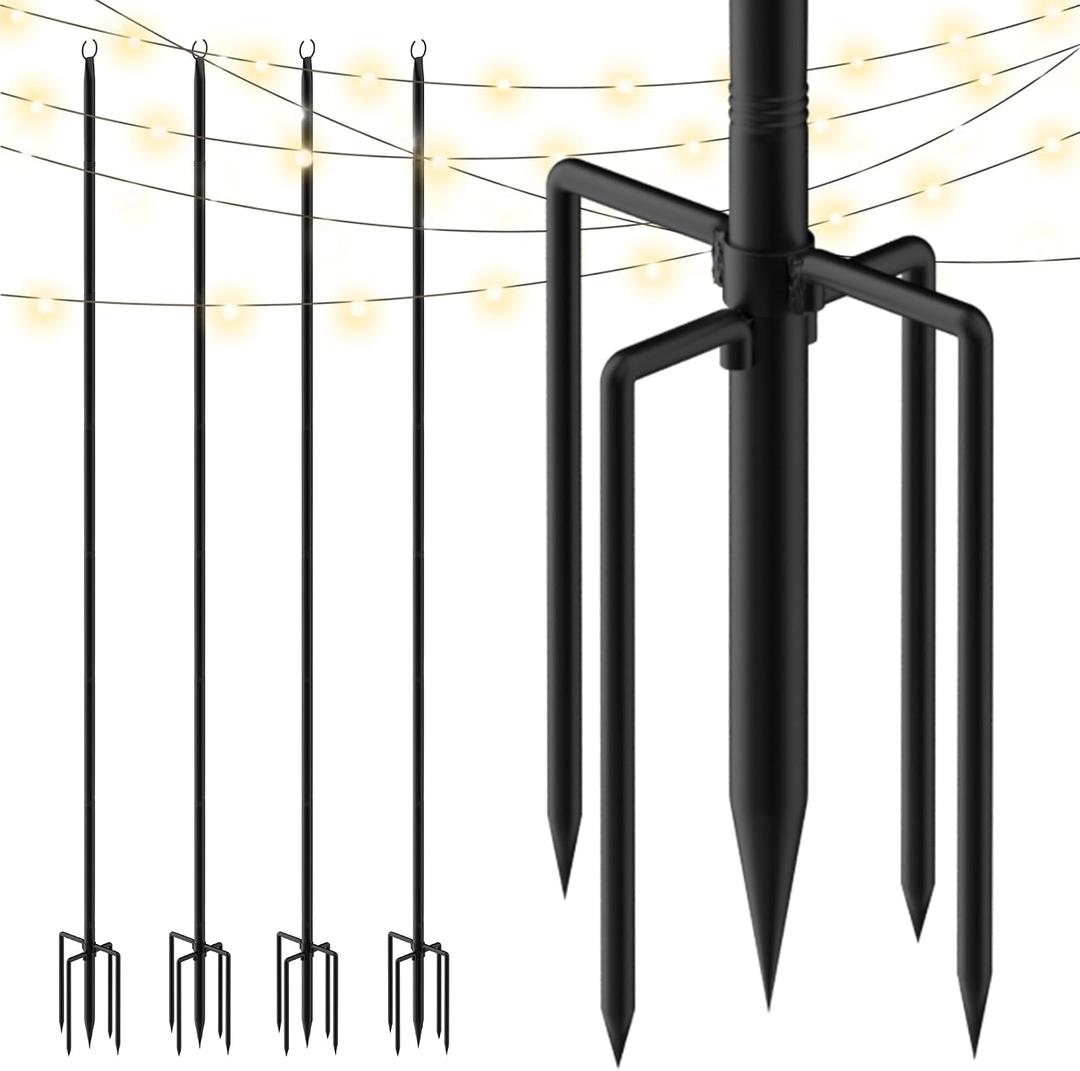 String Light Poles, 4 Pack 10Ft Outdoor Metal Poles for Patio Decor Garden Backyard Yard Front Porch Outside Decorations