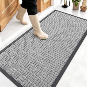 OLANLY Front Door Mat Outside Entrance 47x23, Absorbent, Heavy Duty Sturdy Natural Rubber Doormat Indoor Outdoor, Non-Slip, Stain and Fade Resistant, Low Profile Floor Mat for Entryway, Light Gray