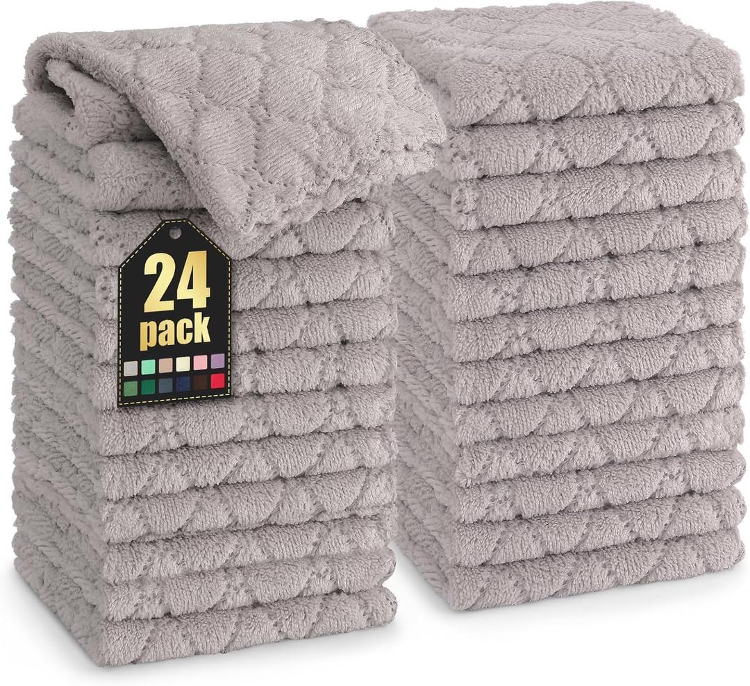 Homaxy 24 Pack Kitchen Dish Cloths (10 x 10 Inches, Grey), Super Soft and Absorbent Coral Velvet Dish Towels, Nonstick Oil Fast Drying Microfiber Cleaning Cloth, No Lint Household Dishcloths