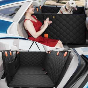 TAPIZADO Convertible Back Seat Extender for Dogs, Dog Car Seat Cover Hard Bottom Holds 400 lbs, Waterproof Dog Hammock Backseat Protector with Mesh Window for Cars, Trucks and SUVs