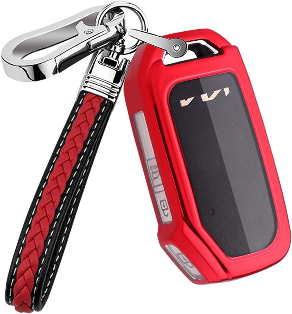 TPU Car Key Case Protector Cover Fob Case with Chain for Kia Soul Forte Telluride K5 Seltos NIRO Sportage Sorento (Red)
