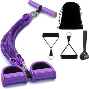 Upgraded Foot Pedal Resistance Band, Adjustable 4-Tube Pedal Puller with Handles, Multifunction Home Gym Equipment for Full Body Workout, Yoga, Pilates, Abdomen, Arm, Leg Training for Men Women