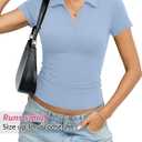 EasyGala Womens Cotton Polo Shirt Short Sleeve V Neck Fitted Baby Tee Summer Going Out Top Collared Business Casual Outfit (S)
