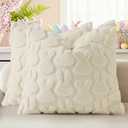 decorUhome Easter Bunny Pillow Covers 18x18 Inch Set of 2, Soft Plush Faux Wool Jacquard Beige Rabbit Cushion Covers, Farmhouse Neutral Spring Easter Holiday Decor for Couch Sofa Bed