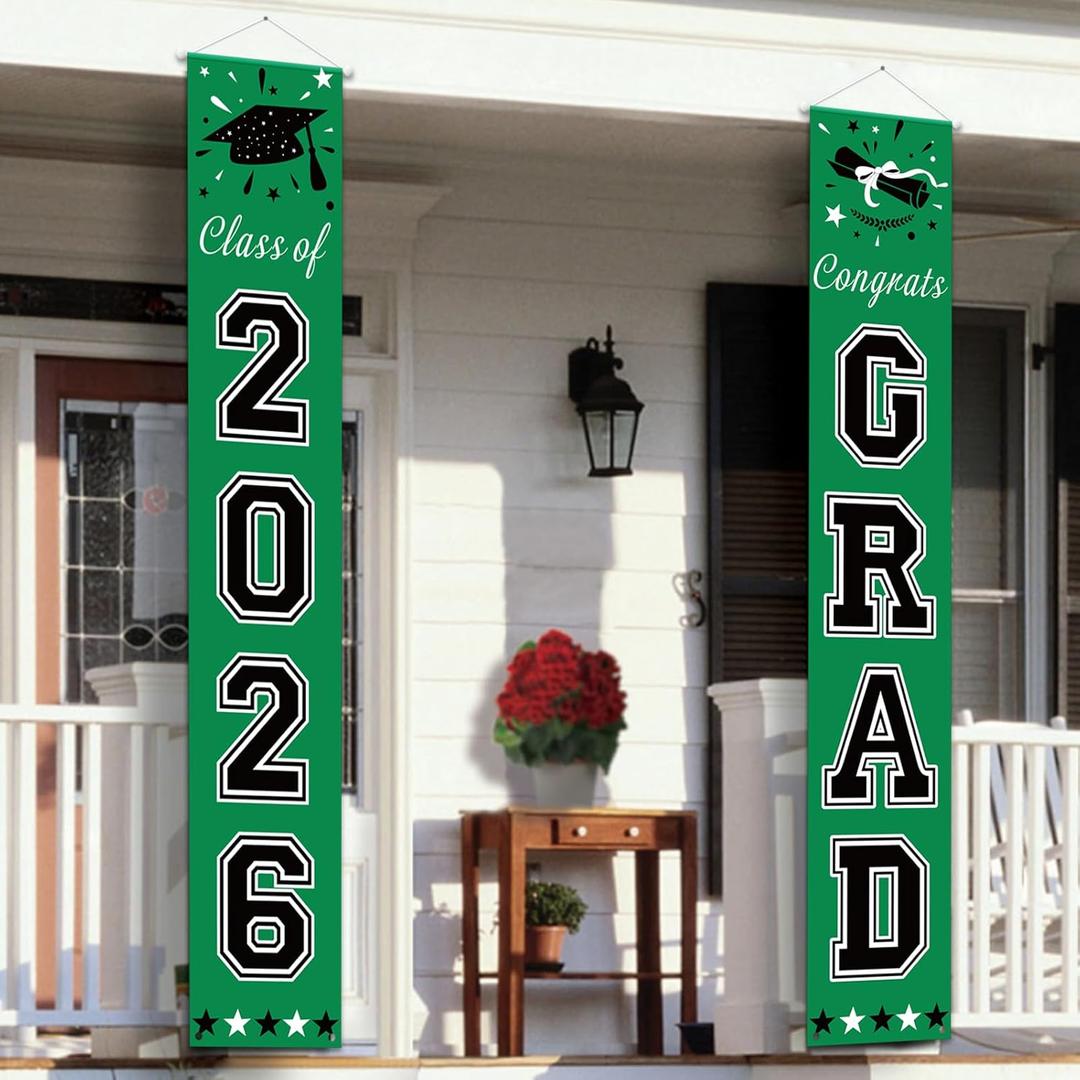 DAZONGE Green Graduation Decorations 2026 - Class of 2026 Porch Banner for Party Supplies - 2026 Graduation Party Decorations for Any Schools or Grades