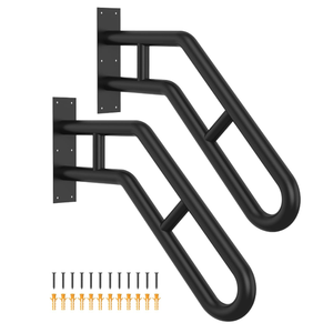 2pcs Frossvt Wall Mount Handrail, Outdoor Grab Bar - 25.8" Bent Black Handrail (2-Pack) for Garage, Porch, Garden Stairs