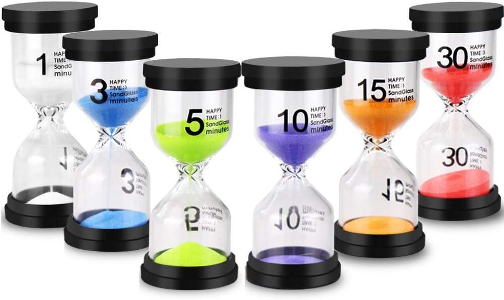 EMDMAK Sand Timer Colorful Hourglass Sandglass Timer 1 min/3 mins/5 mins/10 mins/15 mins/30 mins Sand Clock Timer for Games Classroom Home Office(Pack of 5)