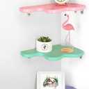 Menkxi Cute Wavy Corner Shelf Wall Mount, Set of 3 Wood Floating Cloud Corner Wall Shelves with Cord Hole Wall Danish Pastel for Bedroom Living Room Bathroom Kitchen