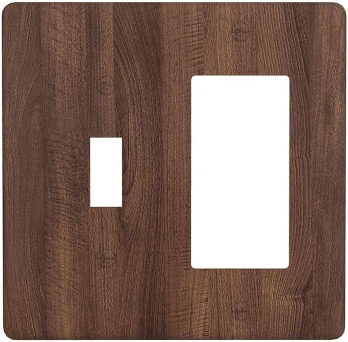 Outlet Covers Dark Walnut Wood Grain 1 Toggle 1 Rocker Combo Light Switch Cover Plate Electrical Switch Plates Electrical Wall Plate for Farmhouse Cabin Decor- pack of 4 large
