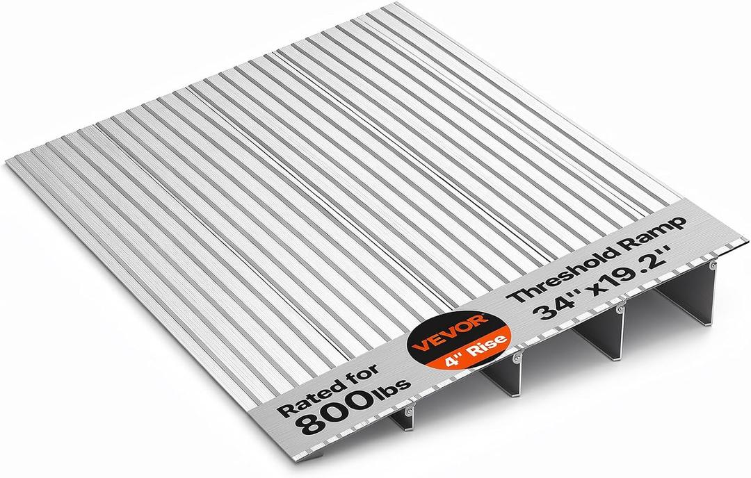 VEVOR Door Threshold Ramp, 4‘’ Rise Aluminum Alloy Threshold Ramp Rated 800 lbs Load Capacity, Handicap Ramps for Home Steps for Wheelchair, Scooters, Power Chairs, Walkers, Bicycle, Tricycle