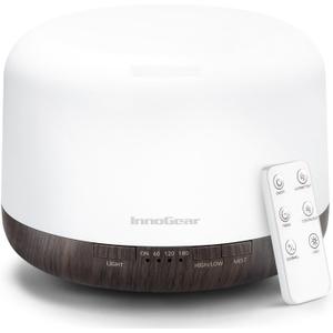 InnoGear 500ml Essential Oil Diffuser with Remote Control, Premium Ultrasonic Aromatherapy Diffusers Scent Humidifier Vaporizer Auto-Off Timer for Large Room Home, Brown
