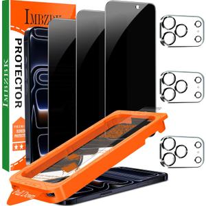IMBZBK [AutoDust Removal] 3 Pack Privacy Screen Protector for iPhone 17 Pro [6.3 INCH] Anti Spy Private Accessories, Case Friendly Film, Military Grade Tempered Glass 3 Camera Lens Protector