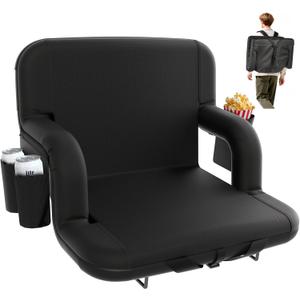 DEKEMASTER Stadium Seats with Back Support - Portable Bleacher Chairs with Back and Cushion, 6 Adjustable Positions Pdded Bleacher Seat for Sport Events Camping Fishing (Extra Wide - 25", Black 1pc)