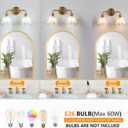 2 Light Gold Brass Bathroom Light Fixture,Brush Gold Vanity Lighting Over Mirror,Cute Milk White Glass Flower Lampshade,E26 Socket(Bulbs Not Included)