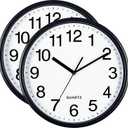 Bernhard Products Black Wall Clocks Large 13 Inch, Silent Non Ticking 2 Pack, Quality Quartz Battery Operated Round Easy to Read Home/Office/Business/Classroom/School Clock