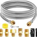Upgraded 12ft High Pressure Braided Propane Hose Extension with Conversion Coupling 3/8" Flare to 1/2" Female NPT, 1/4" Male NPT, 3/8" Male Flare for BBQ Grill, Fire Pit, Heater