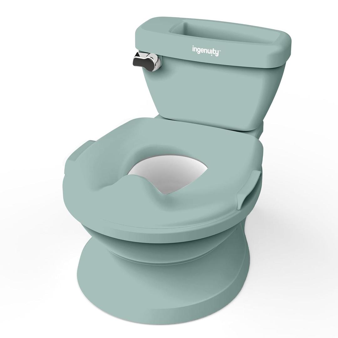 Ingenuity My Size Potty Pro 2-in-1 Potty Training Toilet, Floor Potty with Removable Potty Seat for Standard Toilets, Realistic Flushing Sound, For Toddlers Ages 18+ months, Up to 50 lb - Green