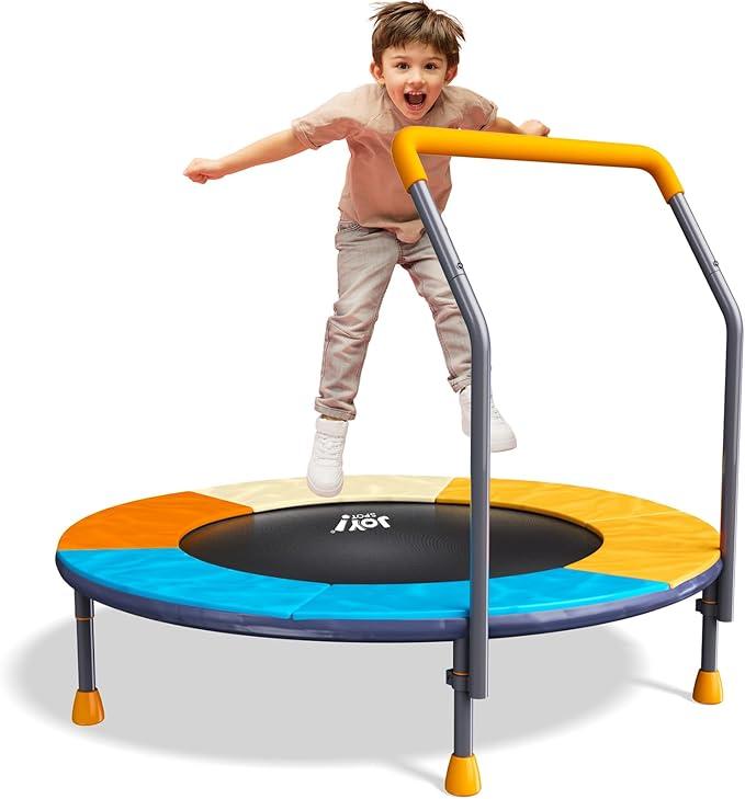 3FT Foldable Trampoline for Kids, 36” Mini Small Trampoline with Handle Bar Indoor Outdoor, Height-Adjustable & Max Load 100 LBS,Toddler Baby Jumping Mat, Fitness Recreational Trampoline Birthday