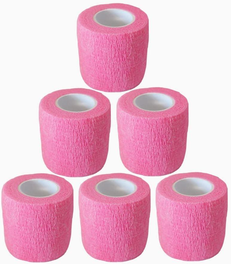 Baisunt 6 Pack 2 Inches Cohesive Bandage Self Adhesive Wrap Elastic Self Adherent Vet Wrap Breathable Self Stick Tape for Wrist, Ankle, Sports, Tatoo Wrap(5 Yards, Pink)