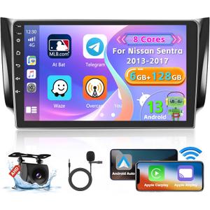 Roinvou [8 Core 6G+128G] for Nissan Sentra 2013-2017 Android Radio with Wireless Carplay Android Auto, 10.1 Inch IPS Touch Screen Car Stereo, Bluetooth 5.0, 32 EQ, GPS, WiFi, 59UI, SWC, Backup Camera