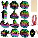 FEBSNOW 48 PCS Diwali Crafts for Kids, Magic Rainbow Scratch Art Paper Cards for Kids Diwali Gifts School Classroom Activities Happy Diwali Festival of Lights Party Favors Hanging Ornaments