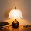 11.8 Decorative Wooden Table Lamp with Frosted Glass Shade, Dimmable Bedside Nightstand Lamp with E26 Socket & 6ft Cord, Small Accent Lamp for Bedroom & Living Room (White)