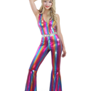 Nawgut Disco Outfit 70s 80s Prom Sparkle Flare Jumpsuit Party Costume Halloween Cosplay For Adult Women XL