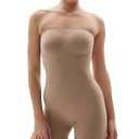 SHAPERX Strapless Shortie Bodysuit for Women Tummy Control Shapewear Seamless Sculpt Body Shaper with Removable Straps,SZ5217-Sienna-L/XL