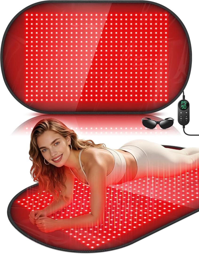 43" x 26" Large Red Light Therapy Mat for Body, Foldable 580 LEDs 660nm & 850nm Near Infrared Light Therapy Pad, Adjustable 10-90Min Auto Timer, 5 Power Level, Pulse Modes, for Back, Belly, Waist, 60W (Black)