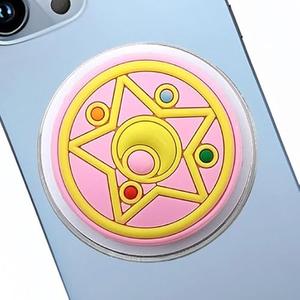 Cute Pink Moon and Star Magnetic Phone Grip - Kawaii Anime Phone Stand for Kindle, iPhone, iPad,Android | Phone Charm & Accessories for Women |Compatible with MagSafe | Adapter for MagSafe Included