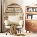 GAOMON Oversized Wicker Egg Chair Outdoor, Patio Lounge Chair with Ultra Luxury Cushions & Steel Frame, 350LBs Capacity Egg Chair Indoor Outdoor for Balcony, Patio, Living Room, White (No Ottoman, Beige)