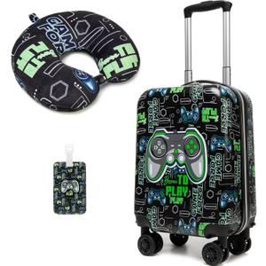 Kids Suitcase Set for Boys Hardside Luggage with Spinner Wheels 2 Piece 16inch Toddler Suitcase for Boys Travel Carry on Luggage Airline Approved (1006)