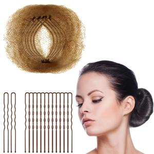 Zonon 50Pcs Bun Hair Nets & 40Pcs U Shaped Pins for Ballet, Invisible Elastic Edge Mesh Ballet Bun Nets Hair Accessories Set for Women, Girls, Kids(Light Brown)