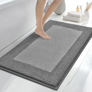 anllugs Bathroom Rugs 30" x 46", Non-Slip Extra Soft Absorbent Bath Rugs, Machine Washable Quick Dry Bath Mats for Bathroom Floor, Shower, Bathtub and Sink, Grey & Dark Grey
