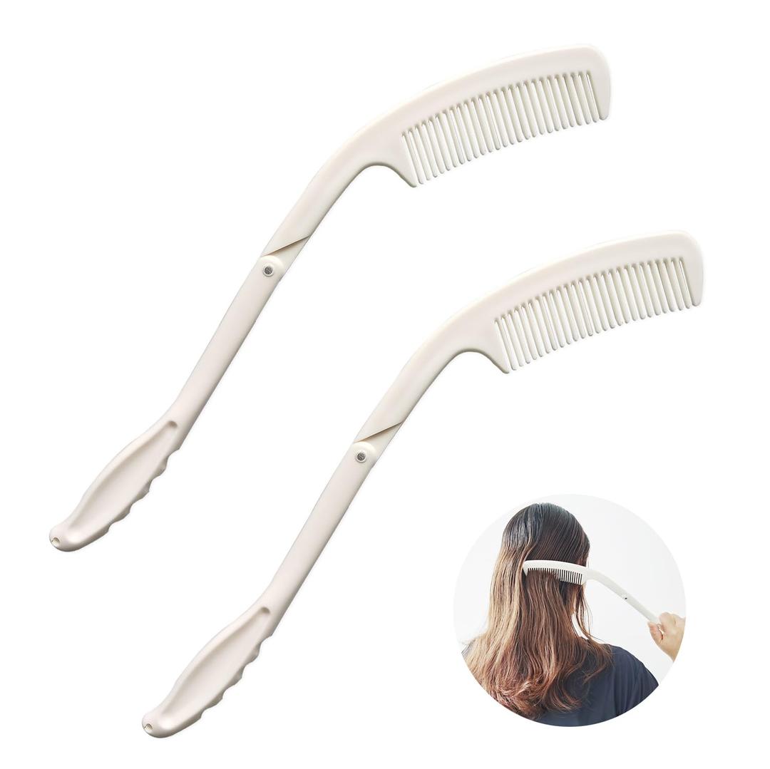 Foldable Long Handled Comb (2PK) - Long Reach Handle Combs Hair for Elderly and Disabled Arthritis People Limited Mobility