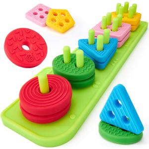 hahaland Silicone Sorting & Stacking Toys Toddlers 1-3 - Montessori Sensory Toys for 1 Year Old, Textured Soft Blocks for Shape & Color Sorting Learning Baby Toys 1 Year Old Boy Gifts Girl Sorter Toy, 8 cm x 27 cm x 4.7 cm