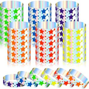 Glenmal 500 Pcs Wristbands for Event Neon Star Wristbands Bulk for Events Back to School Plastic Waterproof Carnival Arm Bands Adhesive Bracelet for Wedding Party(Mixed Color)