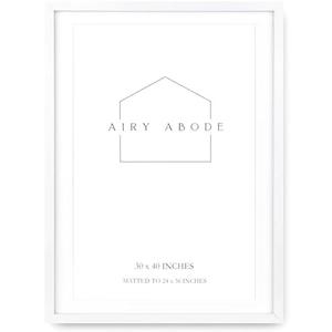 Airy Abode Premium White Wood Picture Frame 30x40 Matted to 24x36 - Pick Your Size and Color
