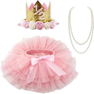 BGFKS Baby Girls Soft Tutu Skirt with Diaper Cover,1/2st Birthday Party Tutu Skirt Sets (6 Months, Pink)