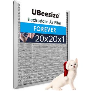 UBeesize 20x20x1 Reusable Air Filter - Washable, MERV 8,Permanent, Electrostatic - Lasts a Lifetime - Enjoy Fresher Air in Home and Office HVAC AC Furnace Systems (Actual Size: 19.75x19.75x0.8 Inch)