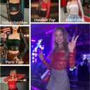 Girece Going Out Tops for Women Long Sleeve 2 Piece Square Neck Tank Top Lace Mesh Sheer Crop Tops Strapless Shirts (Black)