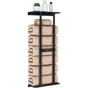 STWWO Towel Racks for Bathroom, Bathroom Towel Storage Wall Mounted 30 inch with Shelf Can Holds 6 Large Towels, Wall Towel Rack for Rolled Towels, Black