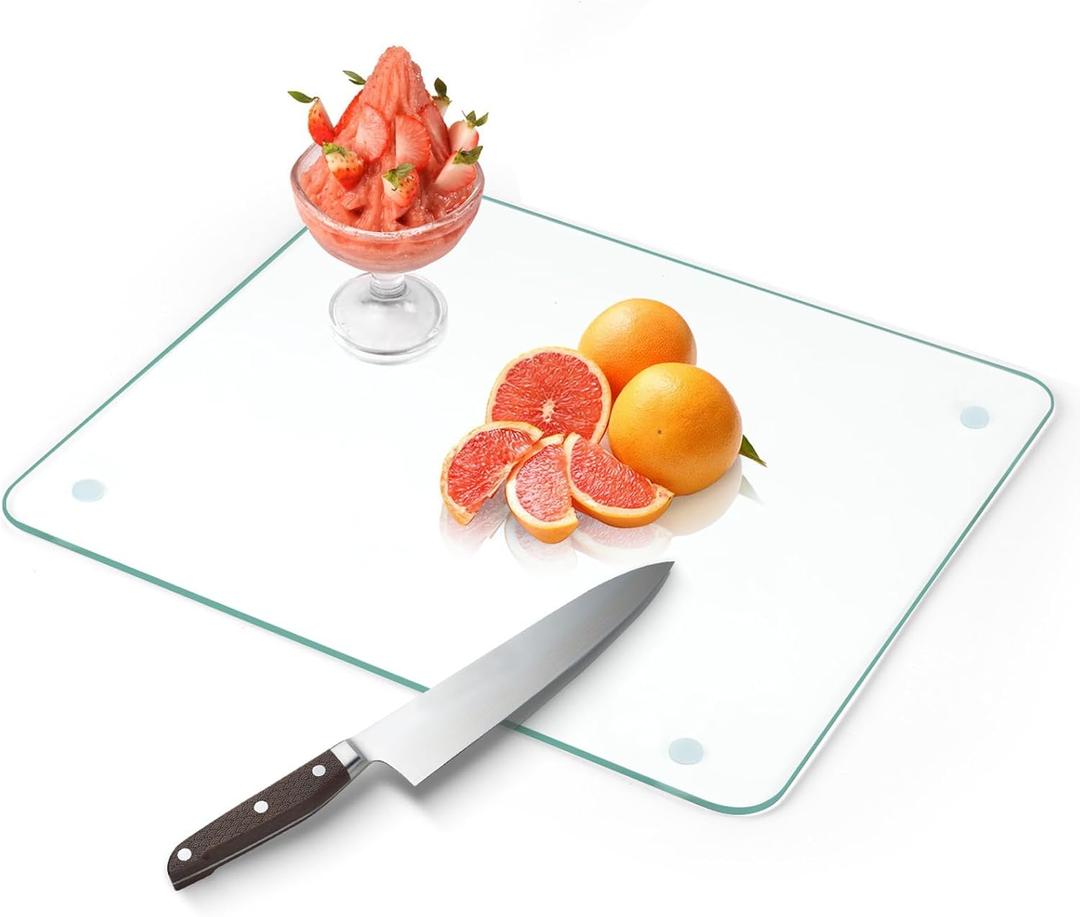 Tempered Glass Cutting Board for Kitchen Counter, Clear Cutting Board for Countertop with Rubber Feet  Heat, Scratch, Shatter Resistant, Dishwasher Safe, Easy to Clean, 12x16"