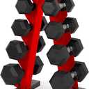CAP Barbell 150 LB Coated Hex Dumbbell Weight Set with Vertical Rack | Multiple Options (Red Rack)