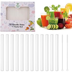 Sturdy Plastic Straws Short Stir Sticks Reusable Drinking Straws with 2 Straw Cleaners for Kids cup/coffee/Juice/wine tumblers, BPA free Dishwasher safe. (Clear)