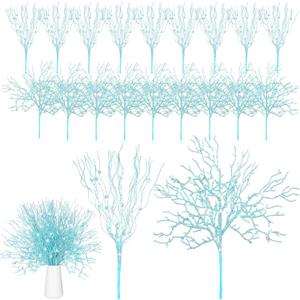Namalu 18 Pcs Christmas Tree Picks Sprays 15 Inches Coral Ornament Coastal Teal Branch Picks Xmas Ornament Glitter Berry Stick Ornaments, Branches Glass Holiday Wedding Winter Decorate (Blue Ocean)