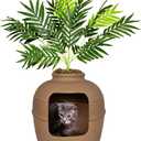 Good Pet Stuff Hidden Cat Litter Box Enclosure with Artificial Plant, Decorative Round Planter, Vented Carbon Charcoal Filter for Odor Control, Easy-to-Clean, Made in USA, Base Kit, Brown
