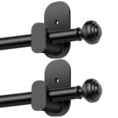 KAMANINA Curtain Rods No Drilling for Windows 16 to 30 Inches, 5/8 Inch Adjustable Small Curtain Rod 2 Pack No Screw with 3M Adhesive Brackets, Black
