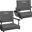 VIVOHOME Stadium Seats with Back Support and Cushion, 2 Pack Portable Bleacher Chairs with Cup Holder and Shoulder Strap (Grey)